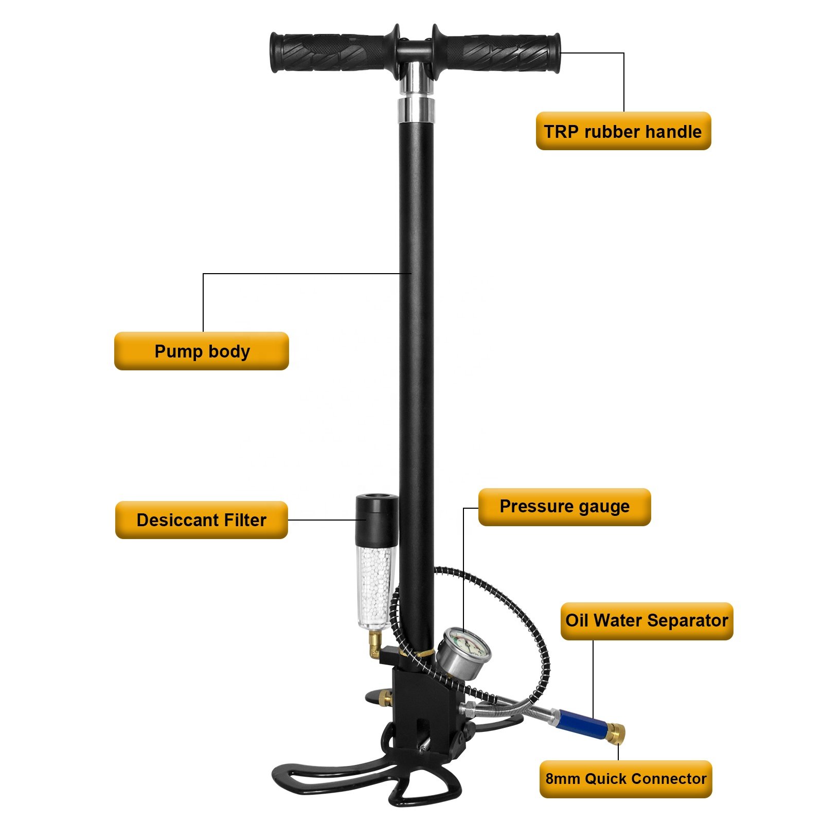 TUXING Hot Selling Three Stages High Pressure 30mpa 4500psi 300bar Ccuba Diving PCP Paintball Hand Pump With Desiccant Filter
