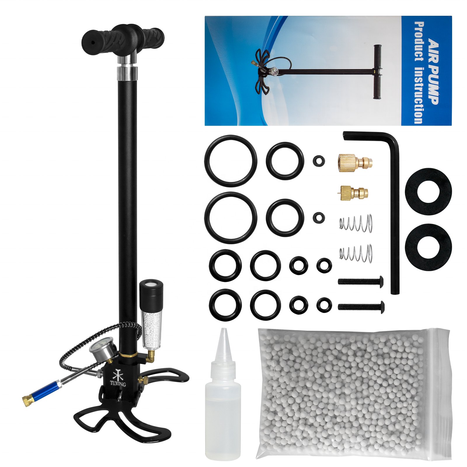 TUXING Hot Selling Three Stages High Pressure 30mpa 4500psi 300bar Ccuba Diving PCP Paintball Hand Pump With Desiccant Filter