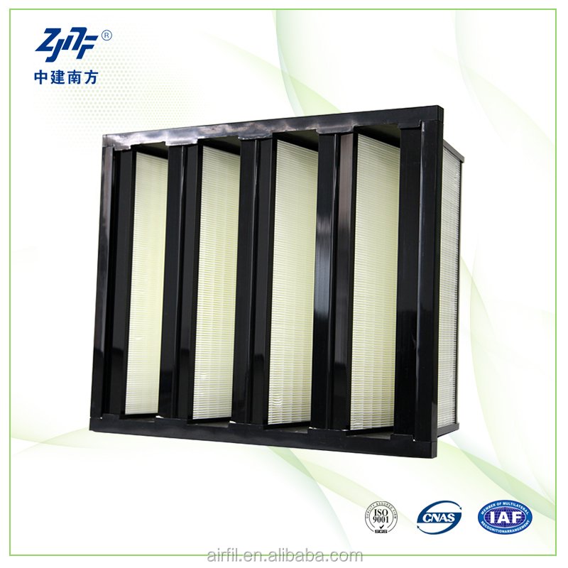 V Cell AHU Hepa Filter Medium Efficiency F7 F8 H13 H14 Plastic Frame 592 X 592X 292mm Mini-pleated Compact 4 V Bank Air Filter