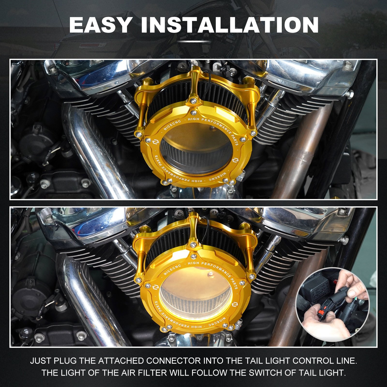 NiceCNC Air Cleaner Intake Filter Kit with LED Light for Harley Road King Classic FLHR 2017-2020 2021 2022