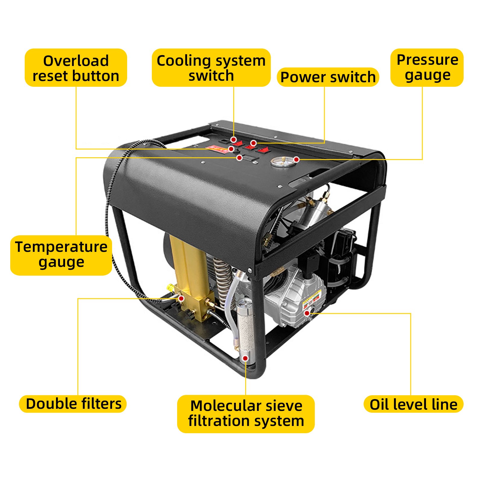 Tuxing High Pressure 110V 220V Built-in Water Fan Cooling Filter 30mpa 4500psi 300bar Paintball PCP Scuba Diving Air Compressor