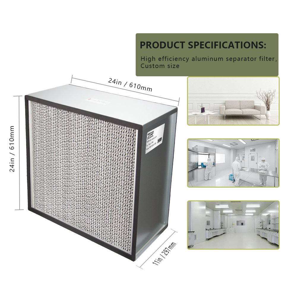 Hepa Filter Custom Air Filter Equipment 0.3 Micron 99.99% Pleated Hepa H13 H14 24*24 Filter Suitable for Hospitals and Cleanroom