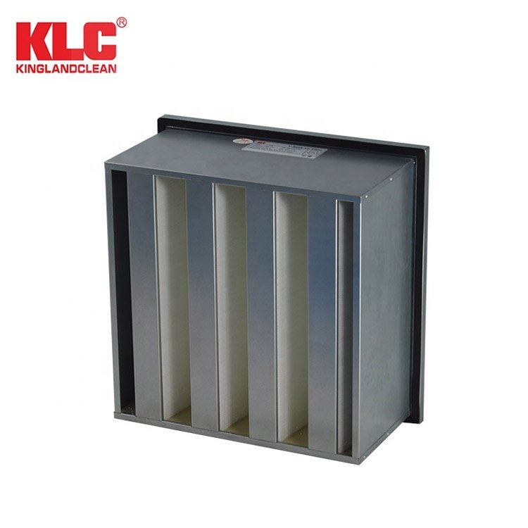 KLC H13 H14 High Efficiency Minipleat v Bank Compact Hepa air Filter Ss304 Frame