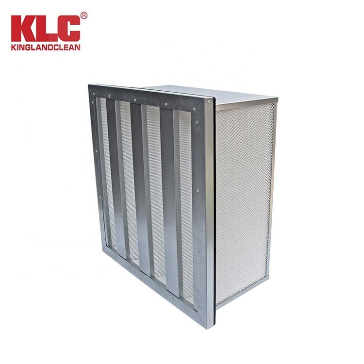 KLC H13 H14 High Efficiency Minipleat v Bank Compact Hepa air Filter Ss304 Frame