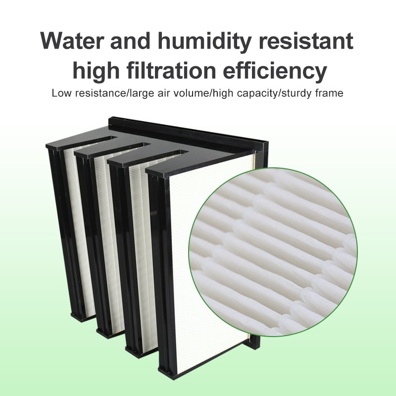 For Cleanroom HVAC System V-bank Type Hepa air Filters With High Capacity Plastic Frame v Bank Pleat Filter