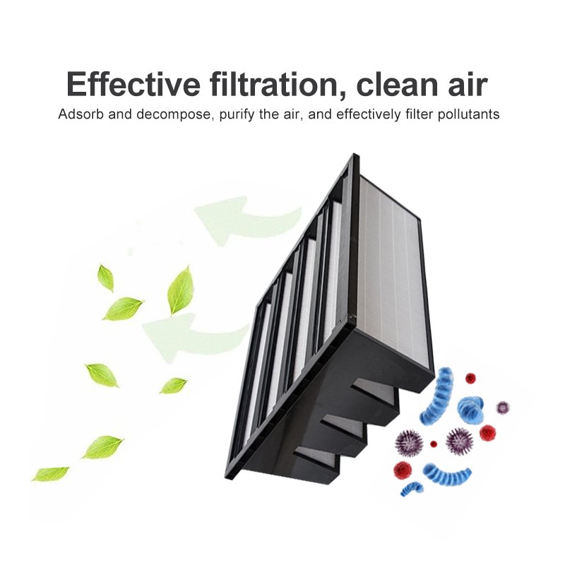 For Cleanroom HVAC System V-bank Type Hepa air Filters With High Capacity Plastic Frame v Bank Pleat Filter