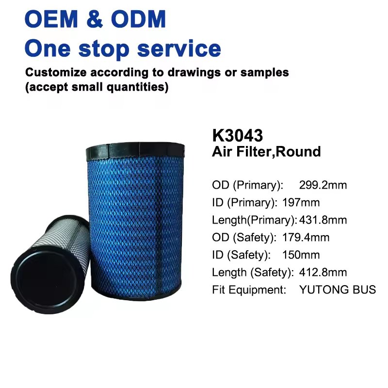OEM K3043 Auto Engine Parts Cartridge Bus Car Air Filter AF26597 AF26598 1109-03276 for Yutong Kinglong Bus
