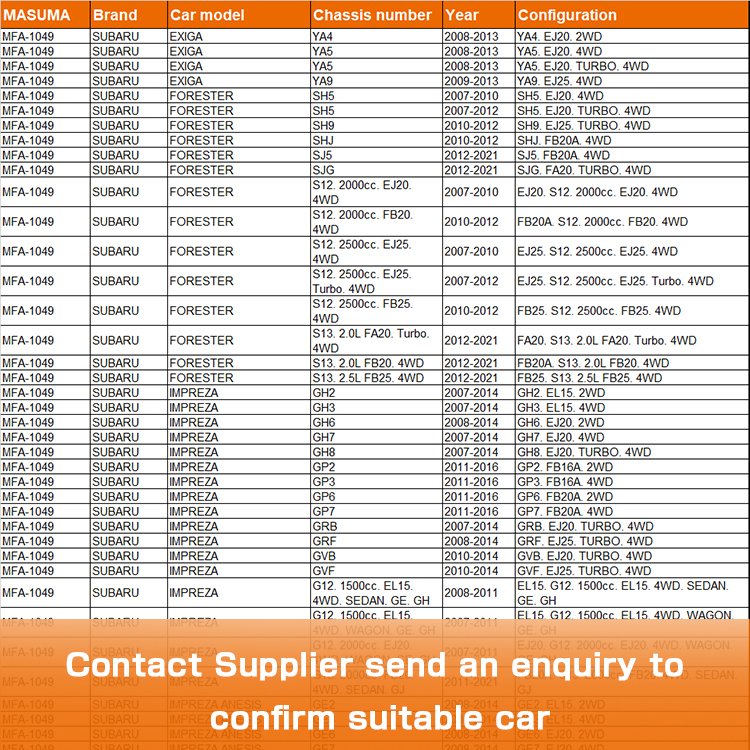 MFA-1049 MASUMA Auto Chassis Parts Air Filter 16546AA090 16546-AA090 16546AA120 for SUBARU
