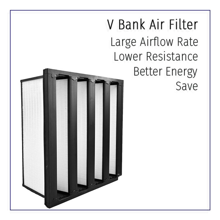 Mini Pleated Box Type HVAC System Filter V-bank Hepa Filter Air Purifier Industrial