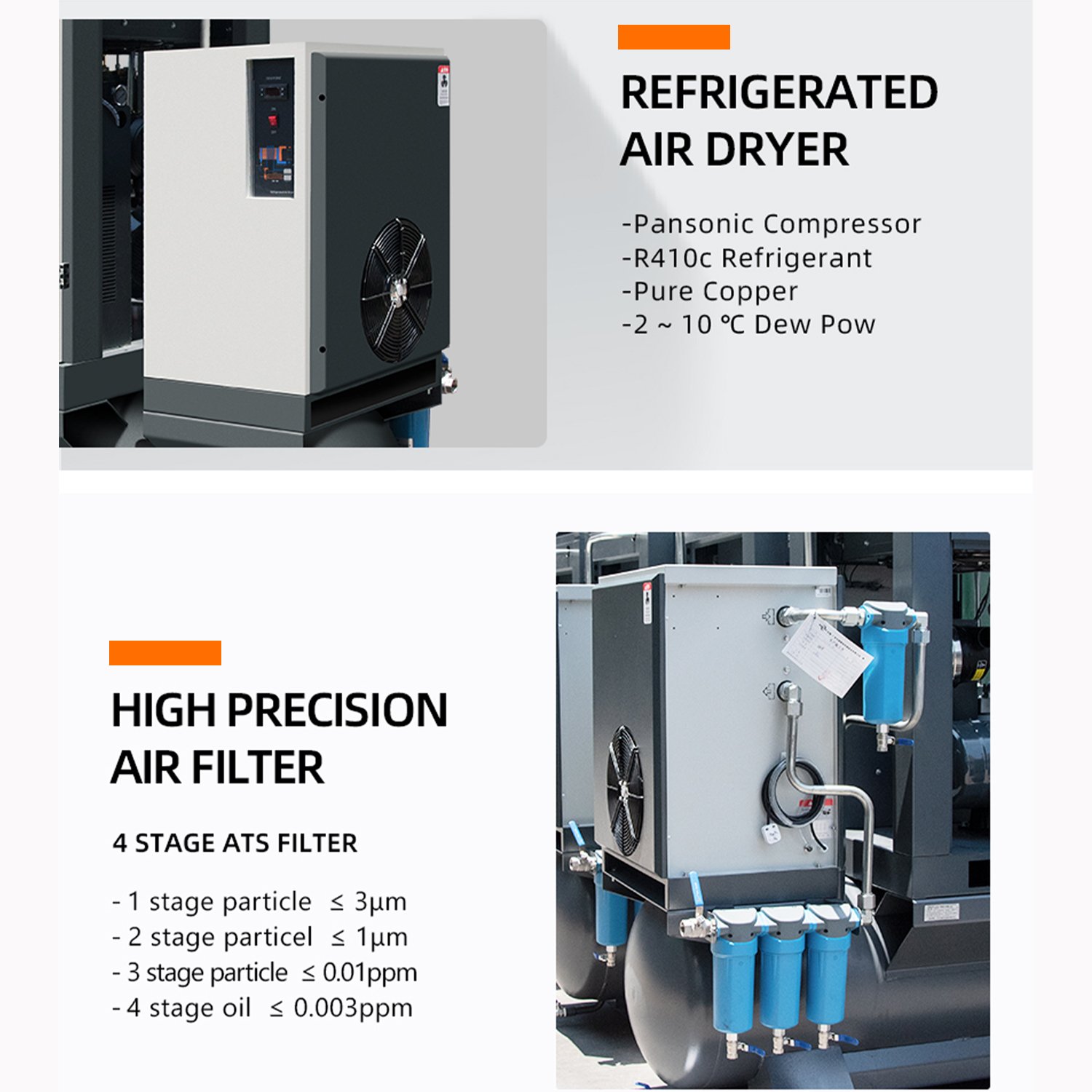 7.5 KW 10HP 4IN1 Direct Driven air Screw Compressor with air Dryer ,air Tank,air Filters Silent High Efficiency Air-compressors