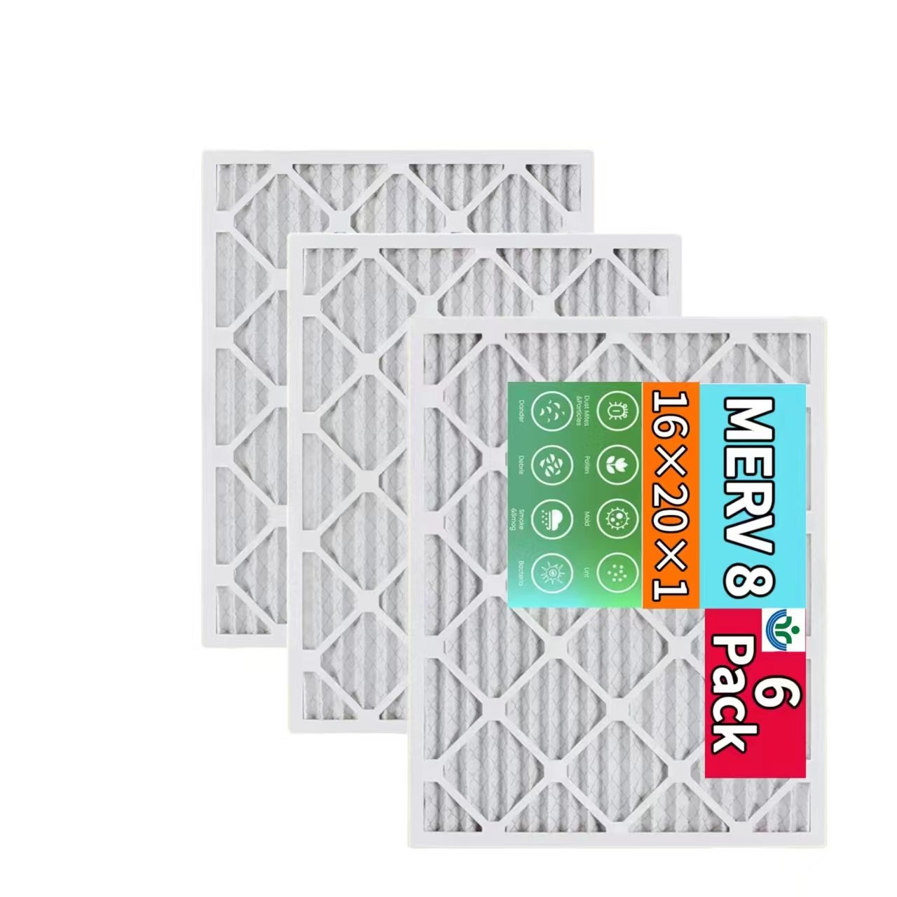 16x20x1 MERV 8 Pleated Air Filter AC Furnace Air Filter 6 Pack (Actual Size 15 3/4x 19 3/4 X 3/4) Comparable with MPR 600 FPR 5