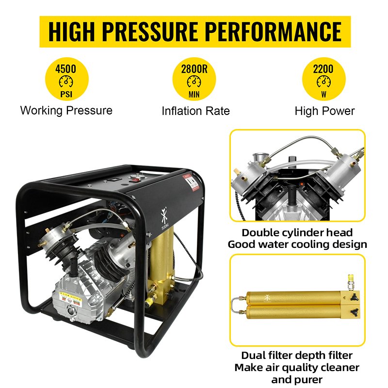 TUXING Factory Wholesale Double-Cylinder 300Bar/4500Psi Built-in Filter Water-oil Separator Snorkeling Paintball Air Compressor