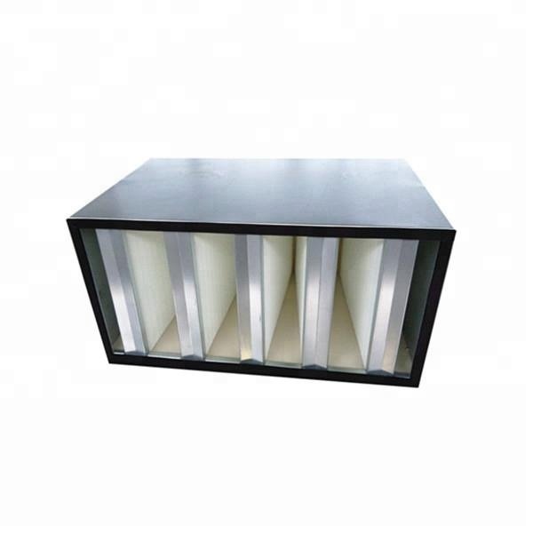 Hot Selling Industrial V Bank Air Filter Big Airflow Stainless Steel Galvanized Frame Box Type Cleanroom HEPA Filter H14