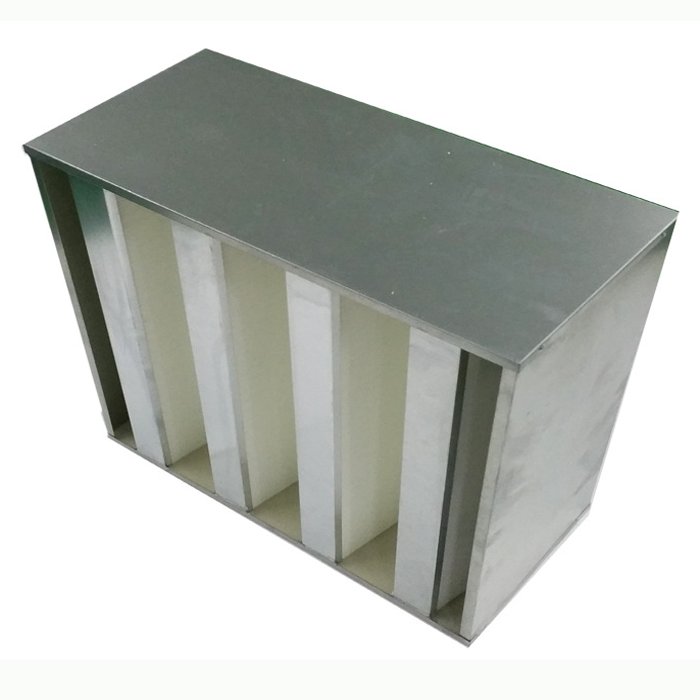 Hot Selling Industrial V Bank Air Filter Big Airflow Stainless Steel Galvanized Frame Box Type Cleanroom HEPA Filter H14