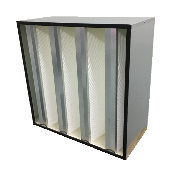 Hot Selling Industrial V Bank Air Filter Big Airflow Stainless Steel Galvanized Frame Box Type Cleanroom HEPA Filter H14