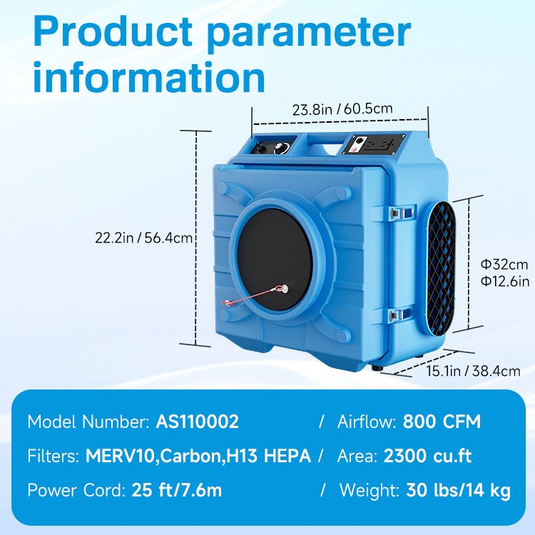 Professional-Grade Air Purifier 750CFM Portable air Purifier Carbon Filter for Hotels Machinery Repair Shops