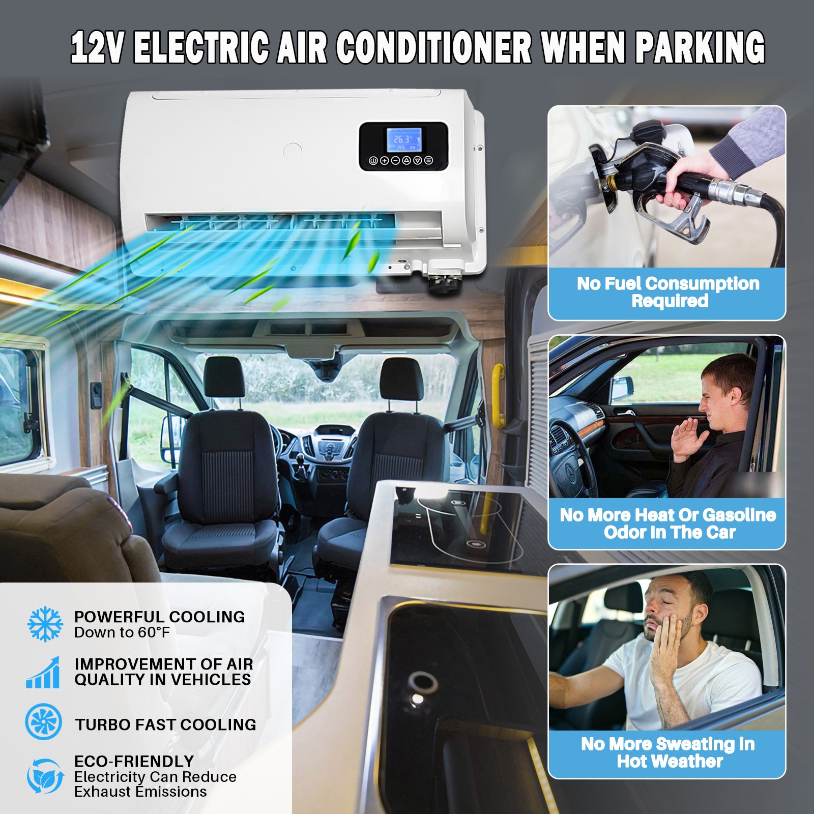 Parking Cooler Cabin Electric 12V 24V Auto Electric Air Conditioning Unit Roof Top Car Van Parking Air Conditioner