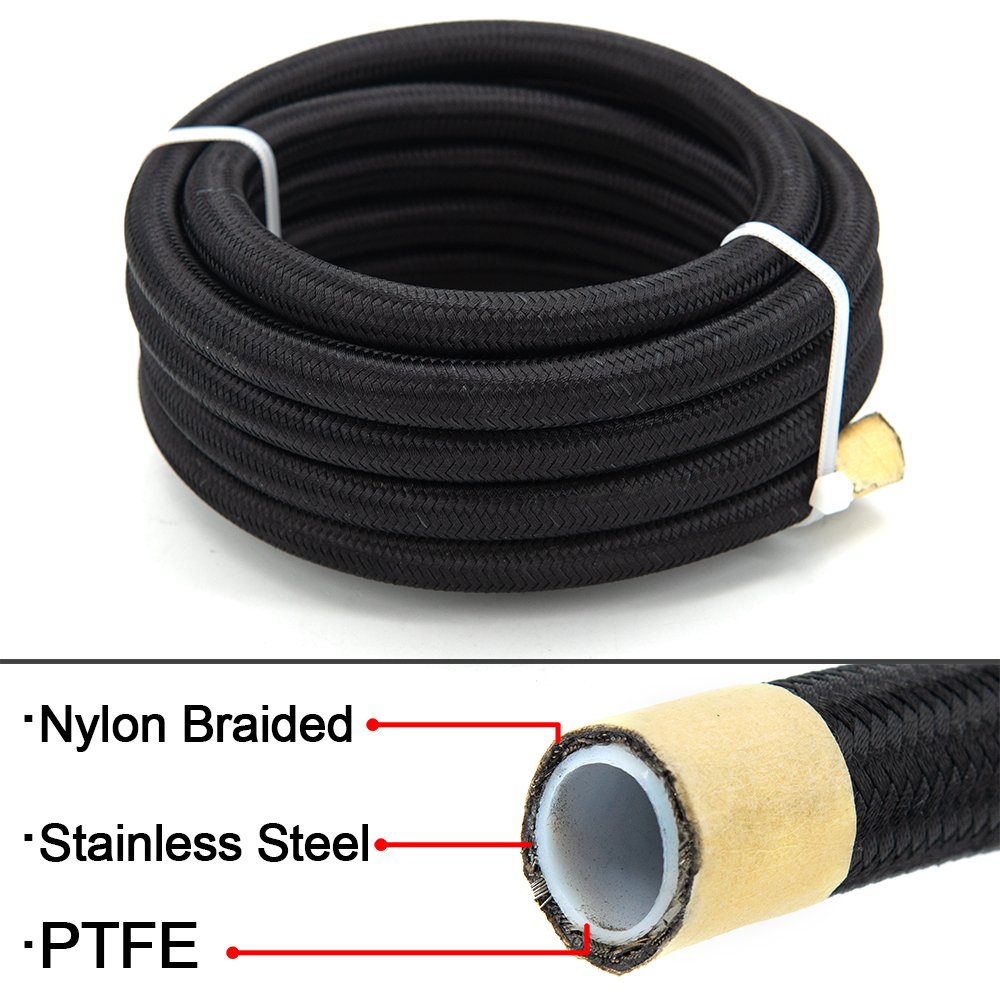 AN6 AN8 AN10 PTFE Oil Fuel Hose NYLON Braided Inside PTFE