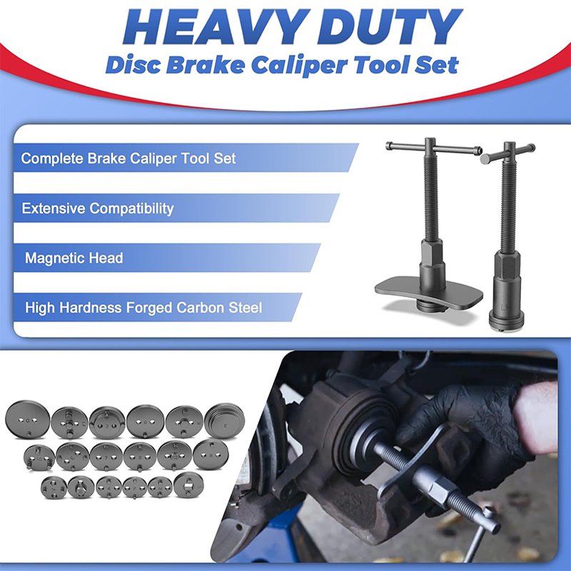 22-Pieces Heavy Duty Disc Brake Piston Caliper Compressor Rewind Tool Set and Wind Back Tool Kit for Brake Pad Replacement Reset