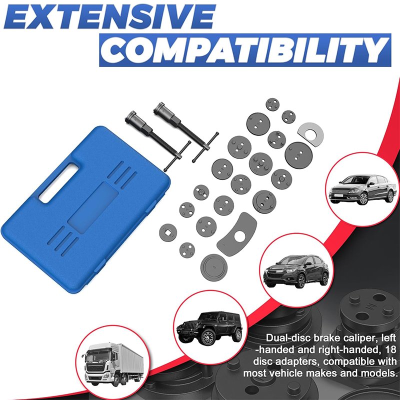 22-Pieces Heavy Duty Disc Brake Piston Caliper Compressor Rewind Tool Set and Wind Back Tool Kit for Brake Pad Replacement Reset