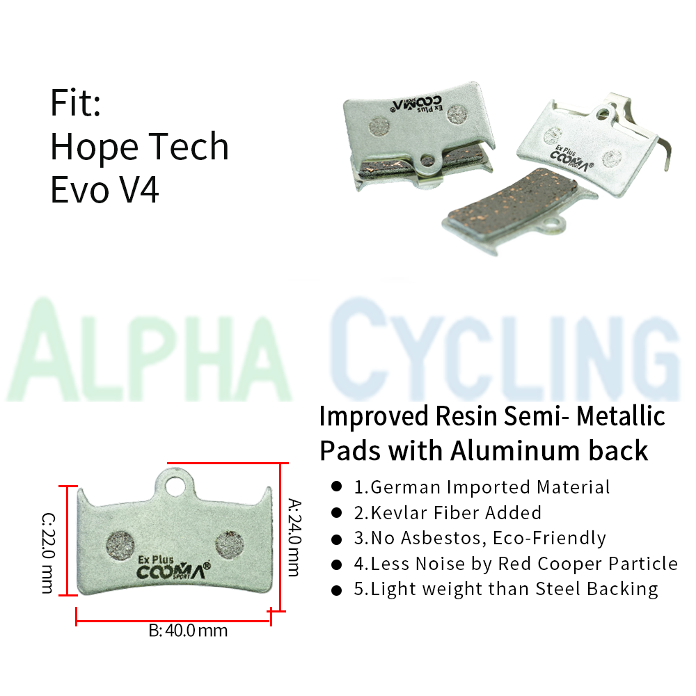Ex Plus Bicycle Brake Pads for Hope Tech 3 V4 Caliper, Aluminum Alloy Backing