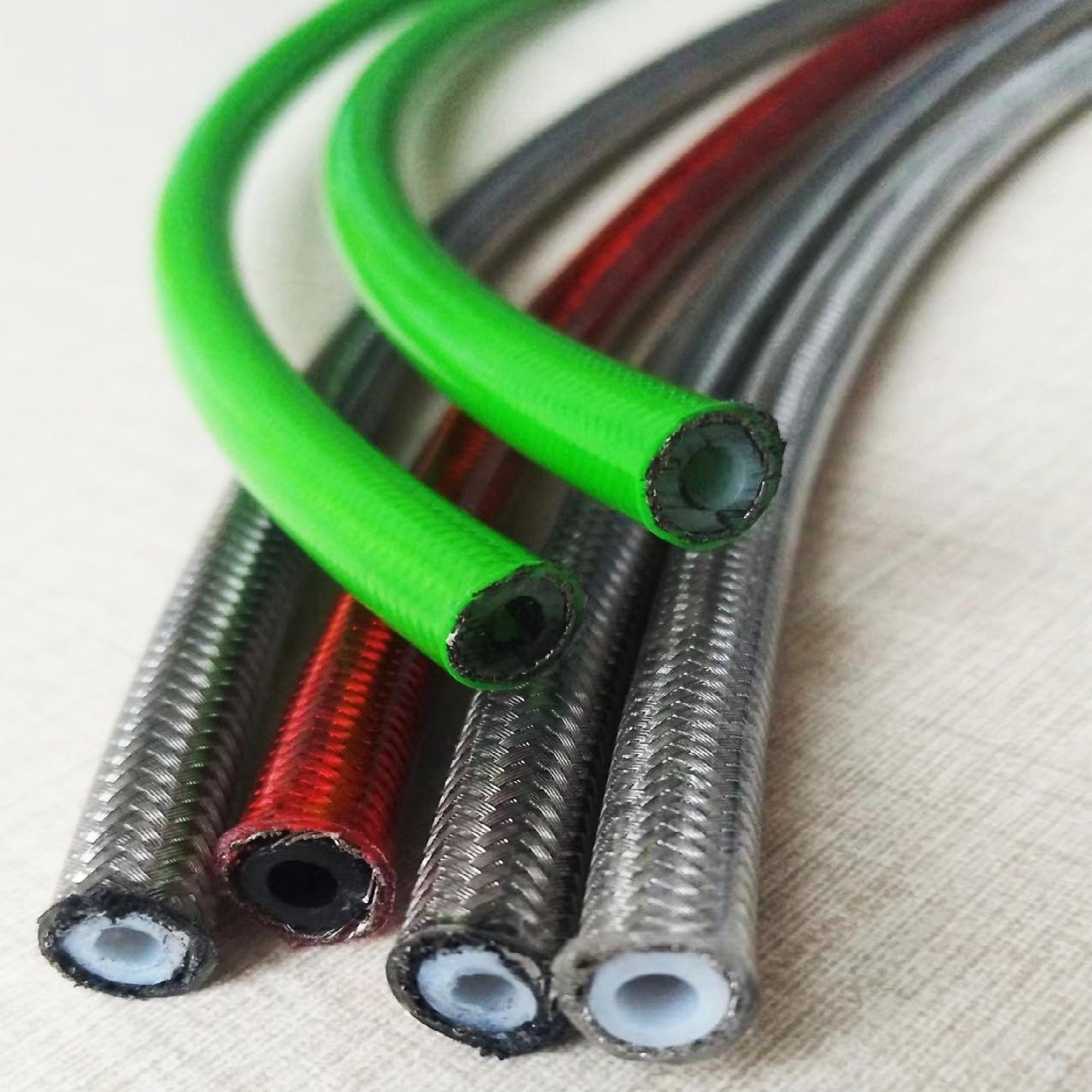Custom Pu Coated Sae J1401 3an An3 Stainless Steel Braided 3.2mm Nylon / Ptfe Brake Line Clutch Hose