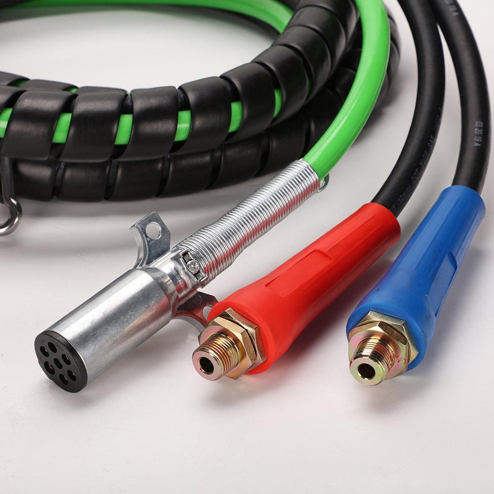 12FT 3 in 1 ABS Air Lines,7 Way Air Power Line with Glad Hand & Extension Grips Air Brake Lines for Trailers Semi Trucks