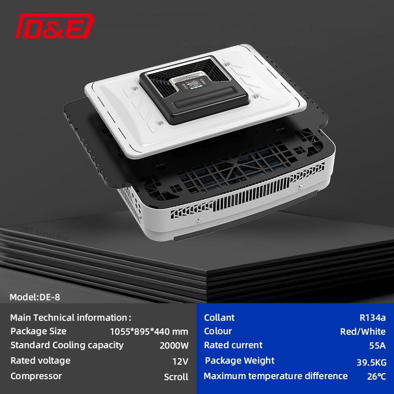2025 White Style Dual Fan Parking Air Conditioner DC12V 24V Suit for Truck RV Camper Tractor Excavator DE-8 Item