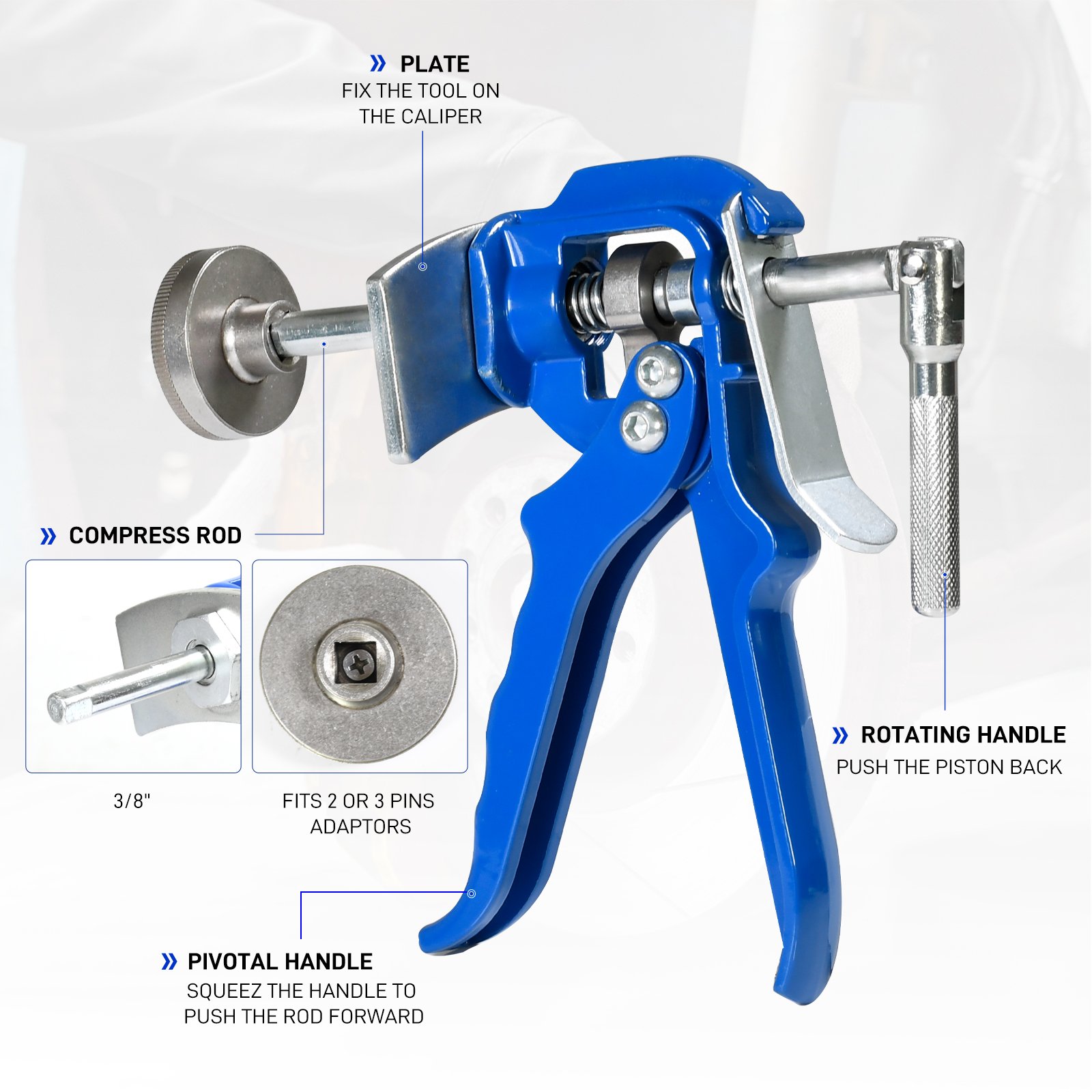Sunbright Brake Caliper Piston Rewind Tool - Single Discs Rear Brake Kit, Combines Adjustment & Compression for Smooth Brakes