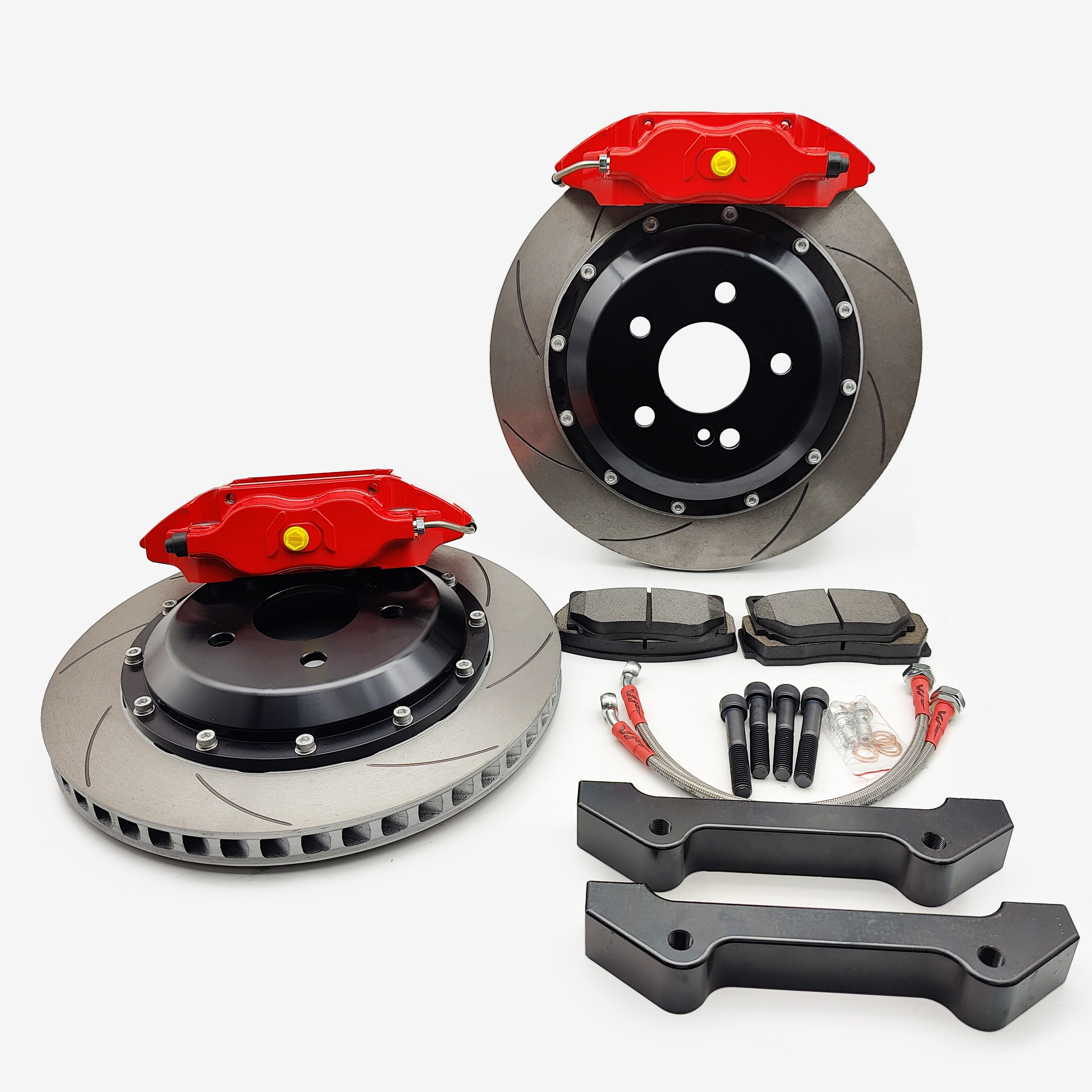 KLAKLE Designer 7600 Black Calipers Street Pads PCD 4x100 285*24MM Slotted Rotors Center Bell for BMW E30 Front Wheel