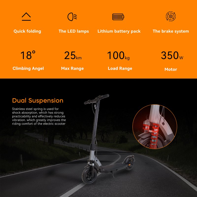 Original Kick Scooters 36V 10AH Chinese Lithium Battery Removable 10 Inch air Tyre 350w Motor 25KM/h Foldable Electric Scooter