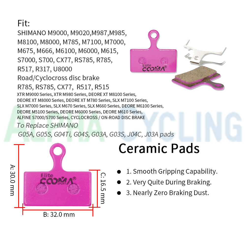 Ceramic Disc Brake Pads for SHIMANO G05A, G01S, M9000, Deore XT M8000, SLX M6000, M666, M675, Deore M615, Alfine S700
