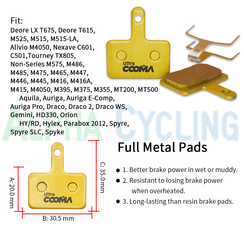Metal Bicycle Brake Pads for SHIMANO B05S, MT200, MT500, M375 M395 M486 M485 M475 M416 M446 M515 M445 M525 ACERA, ALIVIO Caliper