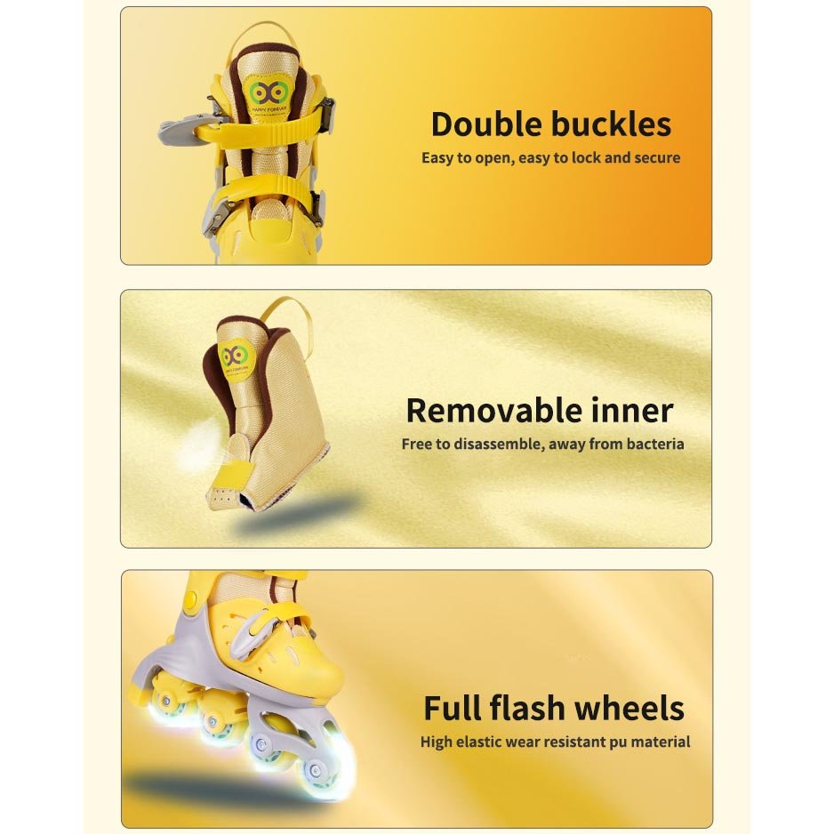 EACH Adjustable Two in One Four Wheel Roller Skates for Boys and Girls Full Flash With PU Wheel Inline and Quad Can Be Converted