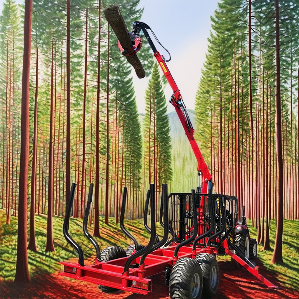 ATV Farm Equipment Folding Arm 4 Rotary Cylinders Lifting Force 2 Ton Gasoline Engine Pump Wood Log Trailer With Crane