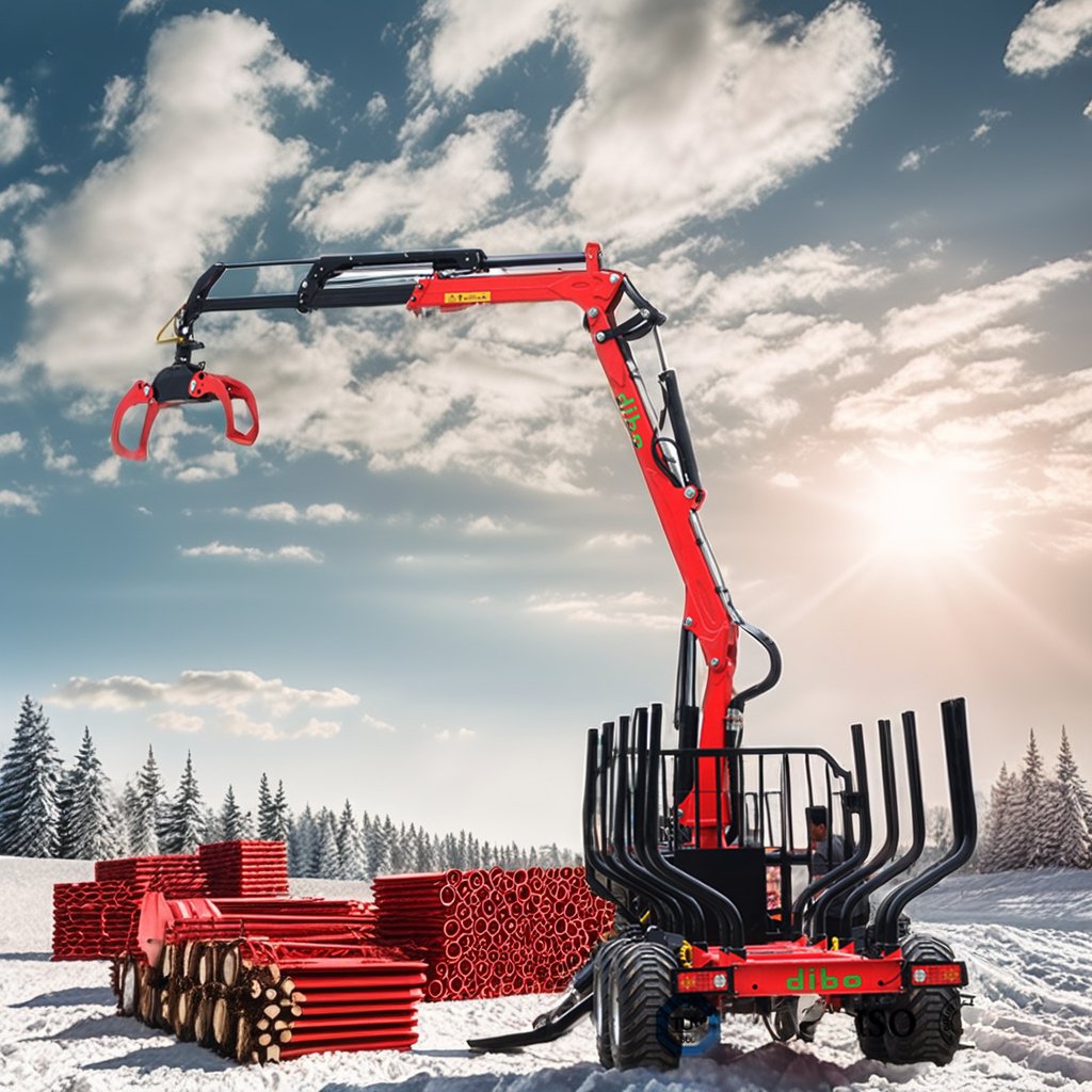 ATV Farm Equipment Folding Arm 4 Rotary Cylinders Lifting Force 2 Ton Gasoline Engine Pump Wood Log Trailer With Crane