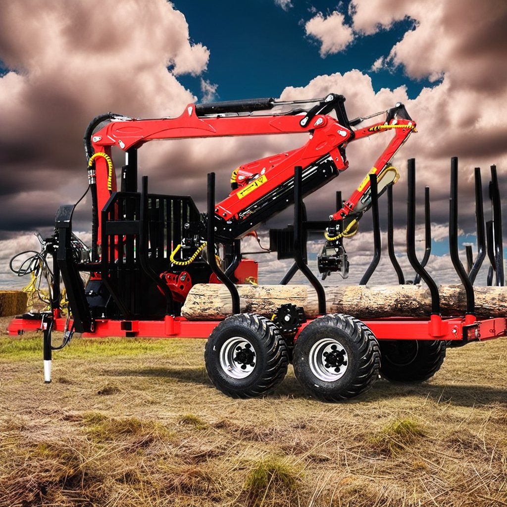 ATV Farm Equipment Folding Arm 4 Rotary Cylinders Lifting Force 2 Ton Gasoline Engine Pump Wood Log Trailer With Crane