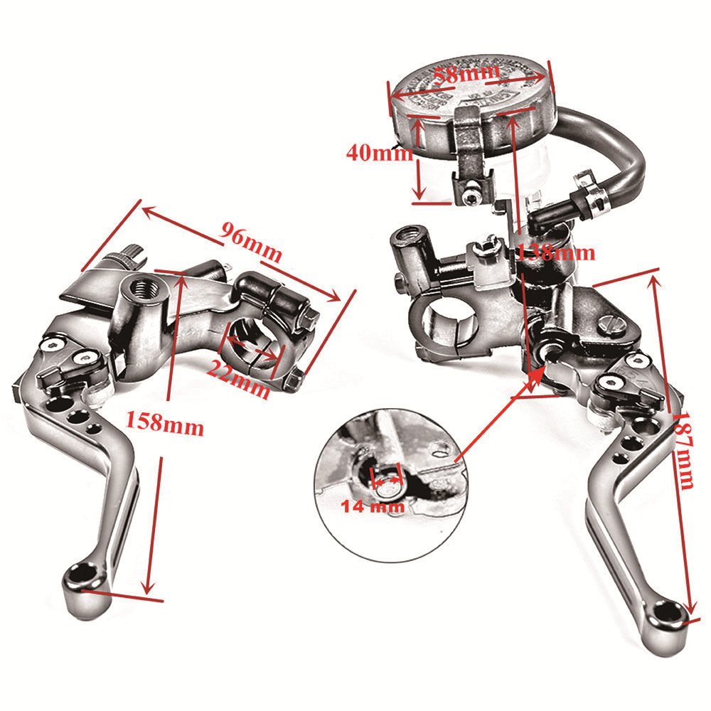 Universal CNC Motorcycle Adjustable Clutch Brake Master Cylinder Reservoir Levers Kit for 7/8" 22mm Handlebar