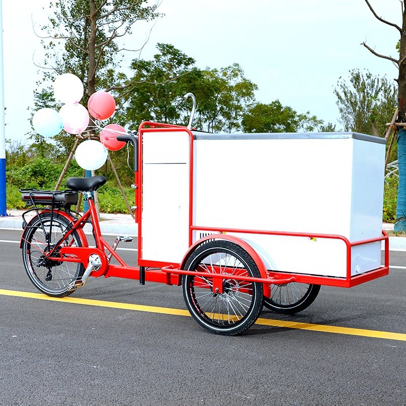 3 Wheel Ice Cream Cargo Bike, Electric Ice Cream Cart Electric Tricycle Ice Cream Bicycle for Sale