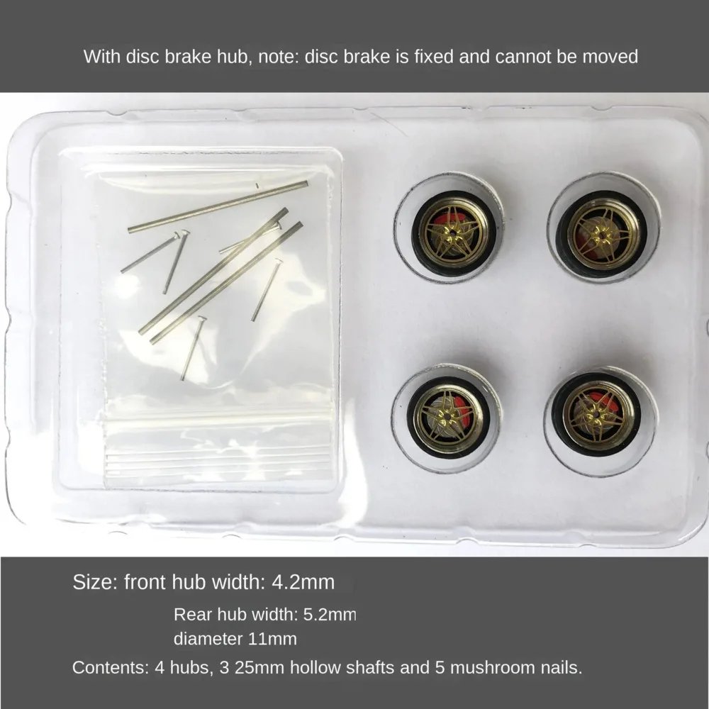 Wholesale 11mm 1:64 DIecast Alloy Car Modified Wheel Caliper Hub with Brake Disc Rubber Tire Parts