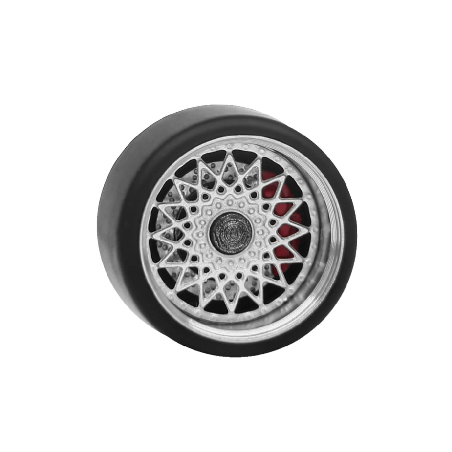 1/64 Custom Diecast Wheels with Realistic Brake Calipers and Alloy Finish Made of Durable Plastic