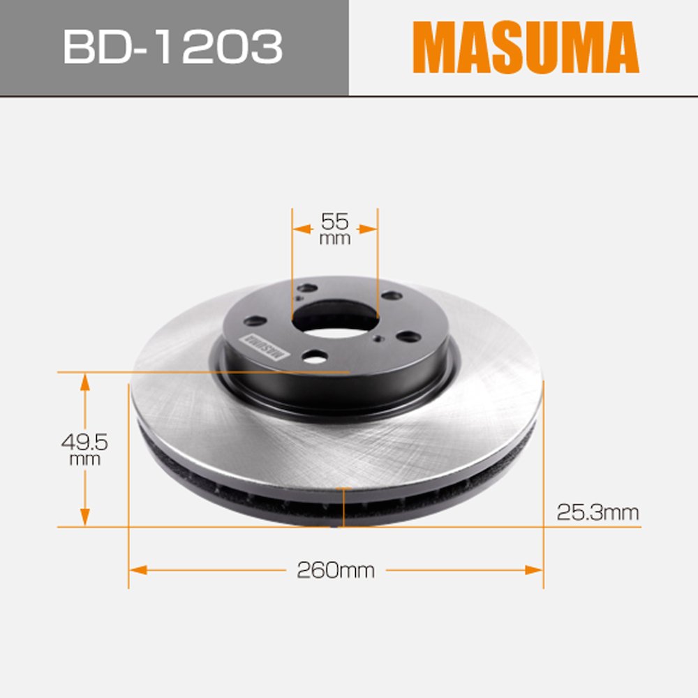 MASUMA BD-1203 Replacement Steel Brake Plate Brake Disc Rotor 43512-05030 for TOYOTA AVENSIS