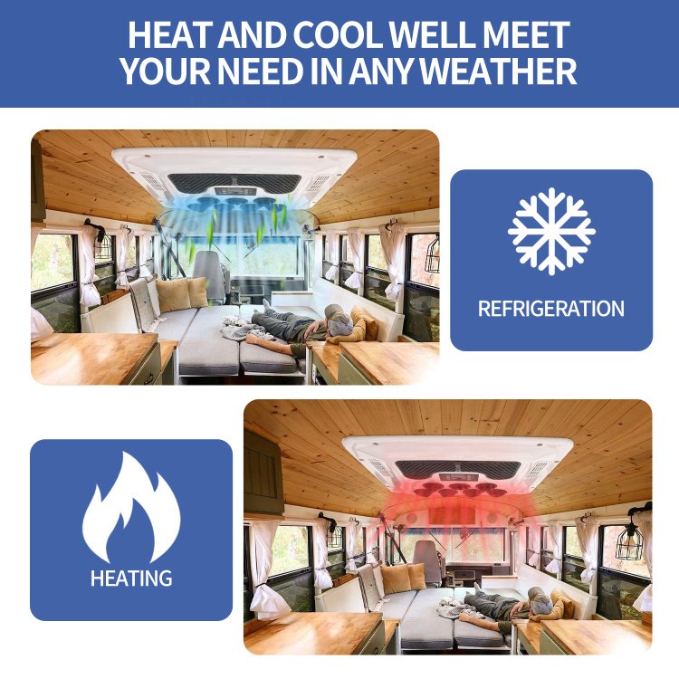 Mini Cooling and Heating Electric Battery Powered Roof Top 12V 24V Parking Air Conditioner for Truck RV CAMPER Green Save Energy