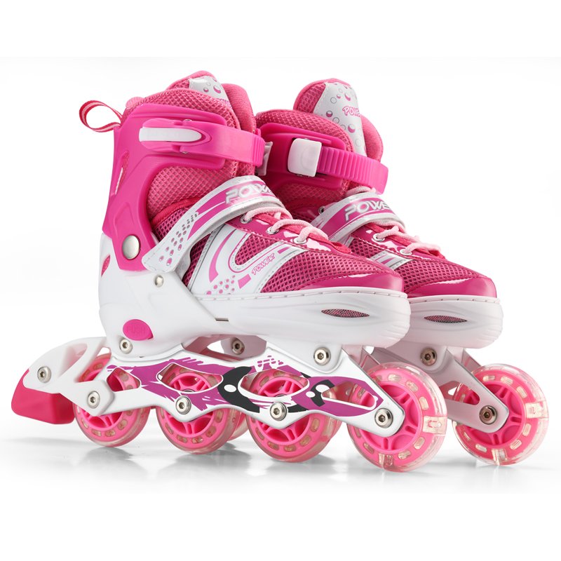 4 Light Wheels Safe Sensitive Brake Cheap Adjustable Patines Portable Flashing Roller Children Kids Pink Inline Skates Shoes