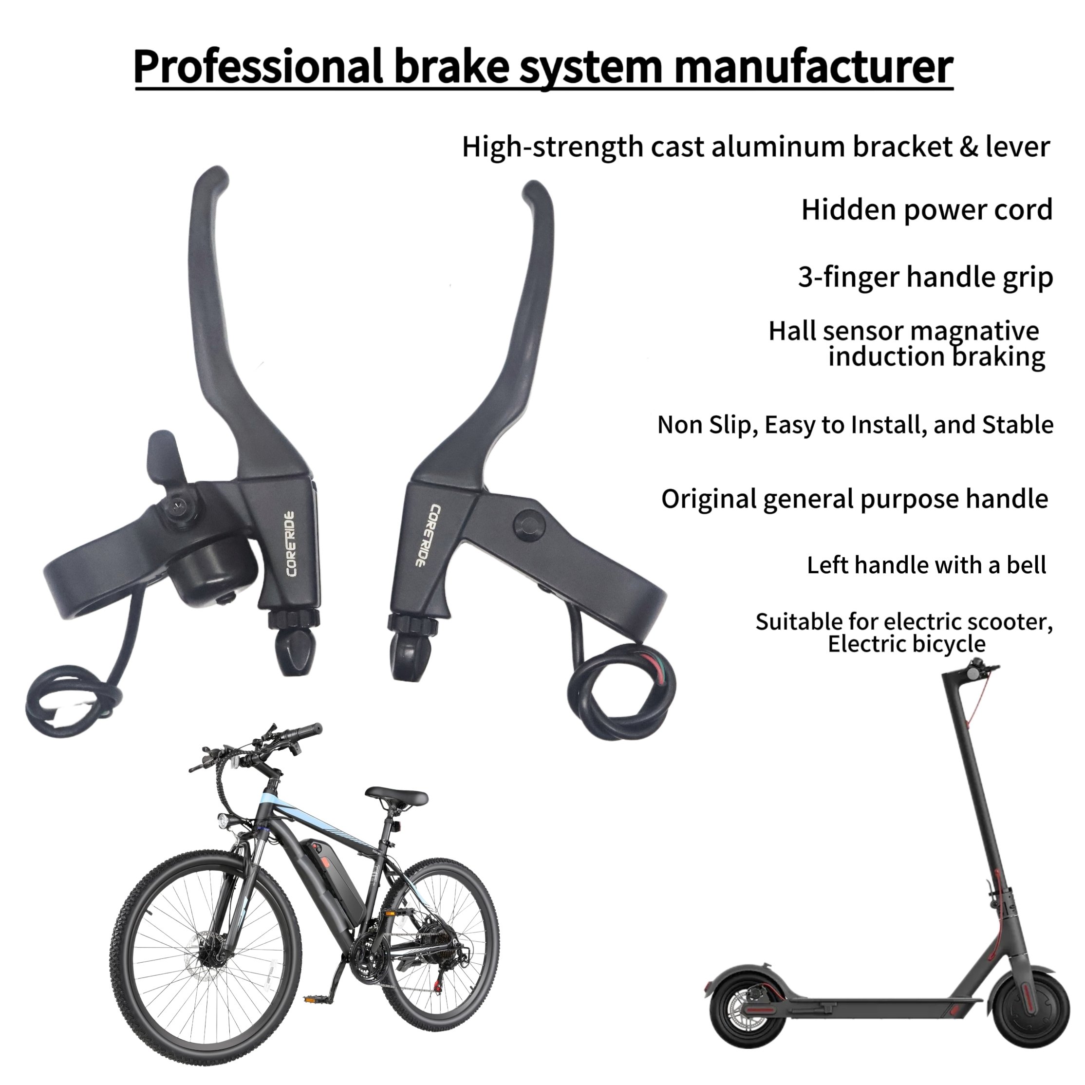 Factory Supply Bicycle Electric Bike Electric Scooter Brake Kit 3-finger Handle Grip Brake Lever Brake Handle Repair Accessories