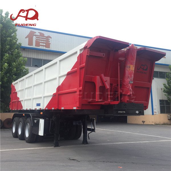 Used 45cbm Dump Truck Trailer with Hydraulic Cylinder 3 Axles Quad Rear Tipping Semi Trailer Made of Steel