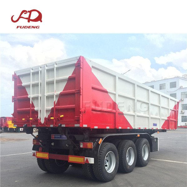 Used 45cbm Dump Truck Trailer with Hydraulic Cylinder 3 Axles Quad Rear Tipping Semi Trailer Made of Steel