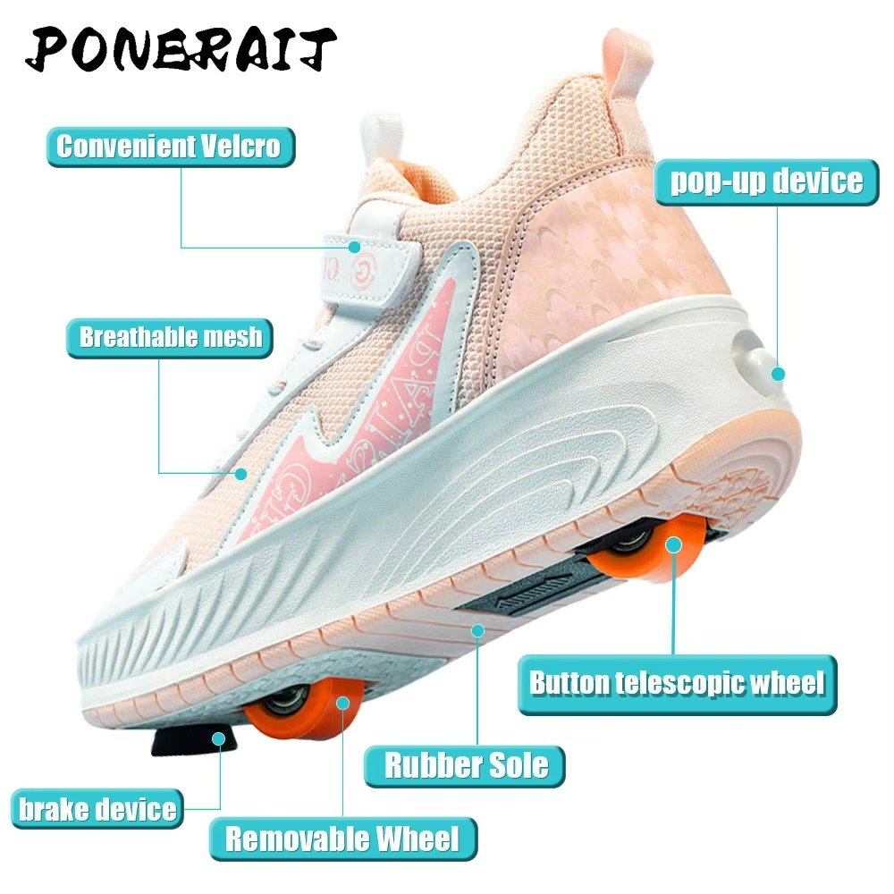 High Quality 2-Wheel Roller Skating Sneaker for Boys Fashionable Brake Dual-Purpose Casual Shoes Spring Gift for Friends