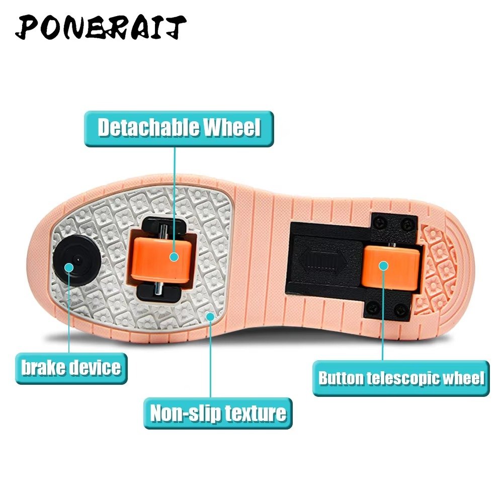 High Quality 2-Wheel Roller Skating Sneaker for Boys Fashionable Brake Dual-Purpose Casual Shoes Spring Gift for Friends