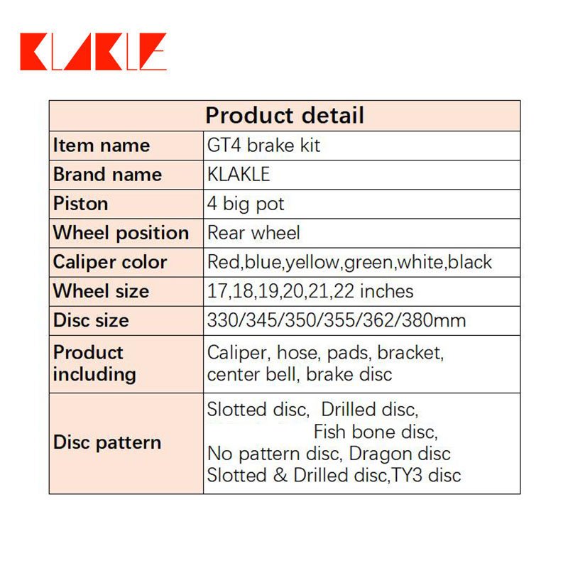 KLAKLE Car Accessories Brake System Play and Plug GT4 4 Piston Brake Calipers for Cadillac Escalade Brake 2017